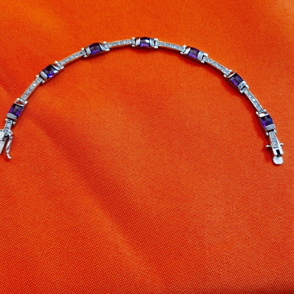 Sterling silver amethyst and cubic zirconia bracelet